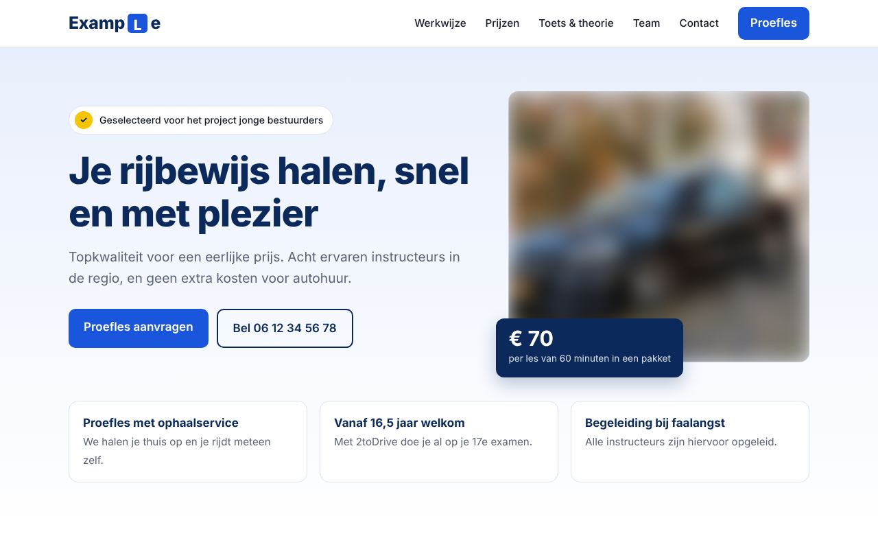 The Rijschool Example website on a laptop